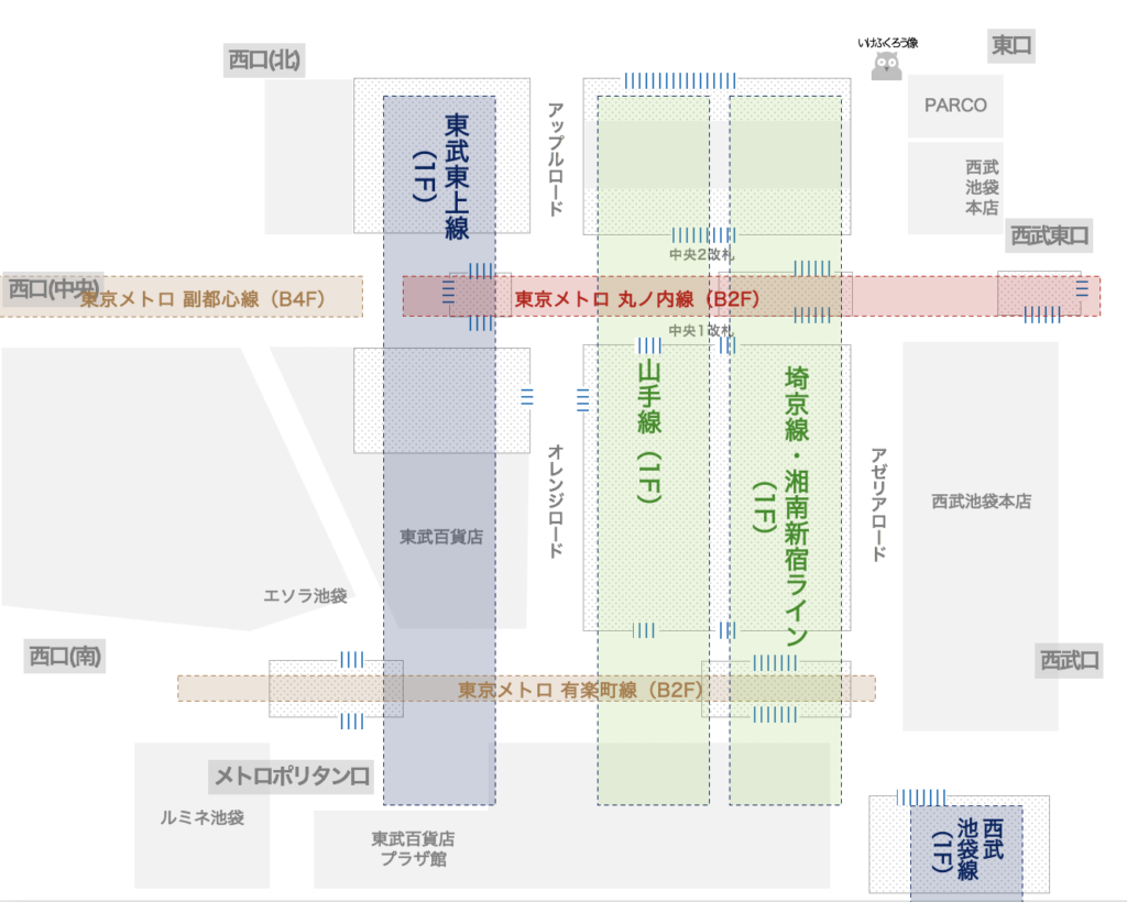 池袋駅の全路線 乗り換え最短 エレベータールートと便利な乗車位置まとめ つれてんてん