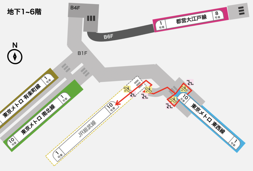 飯田橋駅の全路線 乗り換え最短 エレベータールートと便利な乗車位置まとめ つれてんてん